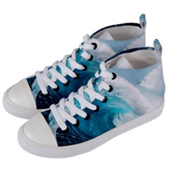 Tsunami Big Blue Wave Ocean Waves Water Women s Mid-top Canvas Sneakers by uniart180623