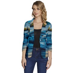 Waves Abstract Waves Abstract Women s One-button 3/4 Sleeve Short Jacket