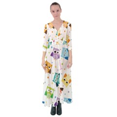 Owl Bird Button Up Maxi Dress