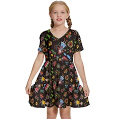 Cartoon Texture Kids  Short Sleeve Tiered Mini Dress by uniart180623