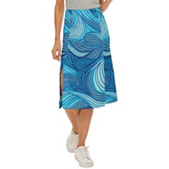 Ocean Waves Sea Abstract Pattern Water Blue Midi Panel Skirt by Simbadda