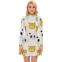 Seamless Pattern Cute Animals Long Sleeve Velour Longline Dress by Simbadda