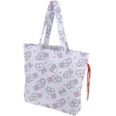 Cute Pattern With Easter Bunny Egg Drawstring Tote Bag by Simbadda