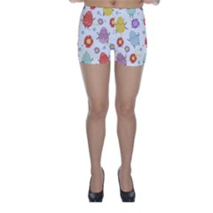 Easter Seamless Pattern With Cute Eggs Flowers Skinny Shorts by Simbadda