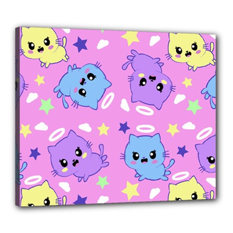 Seamless Pattern With Cute Kawaii Kittens Canvas 24  X 20  (stretched) by Simbadda