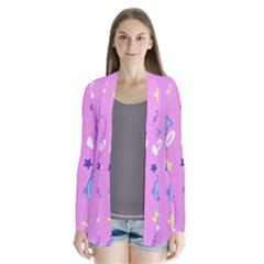 Seamless Pattern With Cute Kawaii Kittens Drape Collar Cardigan by Simbadda