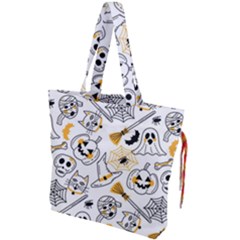 Funny Hand Drawn Halloween Pattern Drawstring Tote Bag by Simbadda