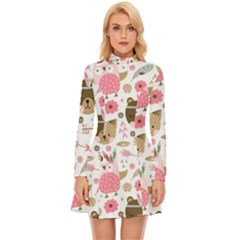 Pink Animals Pattern Long Sleeve Velour Longline Dress by Simbadda