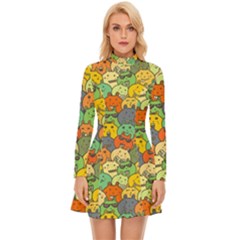 Seamless Pattern With Doodle Bunny Long Sleeve Velour Longline Dress by Simbadda