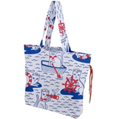 Nautical Cats Seamless Pattern Drawstring Tote Bag by Simbadda