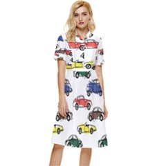 Cars Pattern Button Top Knee Length Dress by Simbadda