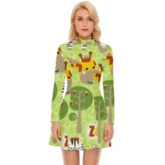 Funny Animals Cartoon Long Sleeve Velour Longline Dress by Simbadda