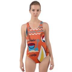 Seamless Pattern Vector Beach Holiday Theme Set Cut-out Back One Piece Swimsuit