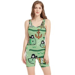 Seamless Pattern Fishes Pirates Cartoon Women s Wrestling Singlet by Simbadda