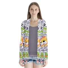 Seamless Pattern With Wildlife Cartoon Drape Collar Cardigan by Simbadda