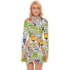 Seamless Pattern With Wildlife Cartoon Long Sleeve Velour Longline Dress by Simbadda