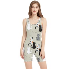 Cute Cat Seamless Pattern Women s Wrestling Singlet by Simbadda