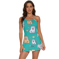 Seamless-pattern-cute-cat-cartoon-with-hand-drawn-style 2-in-1 Flare Activity Dress by Simbadda