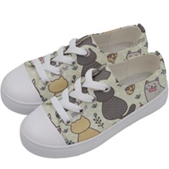 Funny Cartoon Cat Seamless Pattern Kids  Low Top Canvas Sneakers by Simbadda