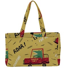 Childish-seamless-pattern-with-dino-driver Canvas Work Bag by Simbadda