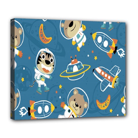 Seamless-pattern-funny-astronaut-outer-space-transportation Deluxe Canvas 24  X 20  (stretched) by Simbadda