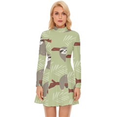 Sloths-pattern-design Long Sleeve Velour Longline Dress by Simbadda