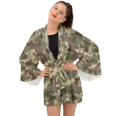 Camouflage Design Long Sleeve Kimono by Excel