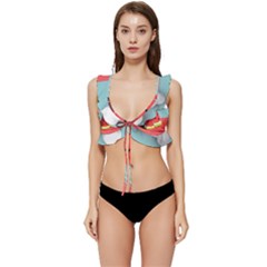 Strawberries Fruit Low Cut Ruffle Edge Bikini Top