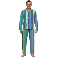 Color Stripes Men s Long Sleeve Velvet Pocket Pajamas Set by Proyonanggan