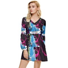 Sneakers Shoes Patterns Bright Tiered Long Sleeve Mini Dress by Proyonanggan