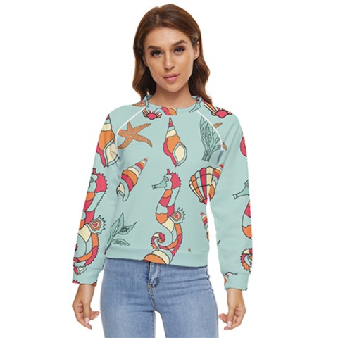 Seahorse Seashell Starfish Shell Women s Long Sleeve Raglan Tee by Proyonanggan