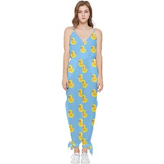 Rubber Duck Pattern Sleeveless Tie Ankle Chiffon Jumpsuit by Valentinaart