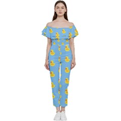 Rubber Duck Pattern Bardot Ruffle Jumpsuit by Valentinaart