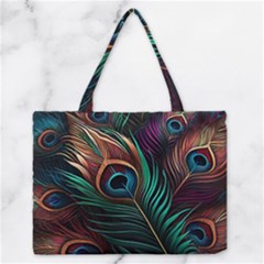 Peacock Feathers Nature Feather Pattern Zipper Medium Tote Bag by pakminggu