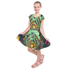 Monkey Tiger Bird Parrot Forest Jungle Style Kids  Short Sleeve Dress by Grandong