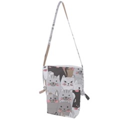 Cute Cats Seamless Pattern Folding Shoulder Bag by Bangk1t