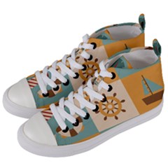 Nautical Elements Collection Women s Mid-top Canvas Sneakers by Bangk1t