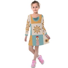 Nautical Elements Collection Kids  Long Sleeve Velvet Dress by Bangk1t