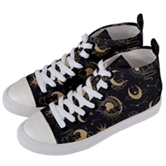 Asian-set With Clouds Moon-sun Stars Vector Collection Oriental Chinese Japanese Korean Style Women s Mid-top Canvas Sneakers by Bangk1t