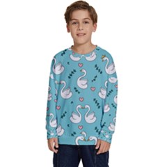 Elegant Swan Pattern Design Kids  Crewneck Sweatshirt