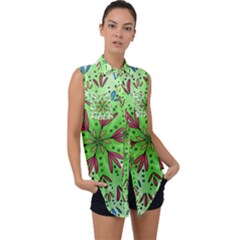 Flower Mandala Art Drawing Spring Background Sleeveless Chiffon Button Shirt