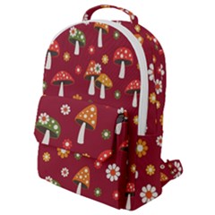 Woodland Mushroom And Daisy Seamless Pattern On Red Backgrounds Flap Pocket Backpack (small) by Amaryn4rt