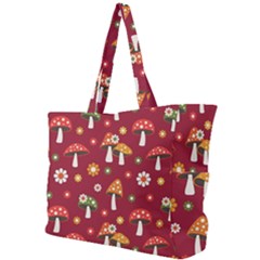 Woodland Mushroom And Daisy Seamless Pattern On Red Backgrounds Simple Shoulder Bag by Amaryn4rt