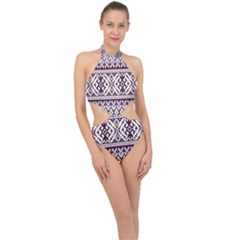 Illustration Ukrainian Folk Seamless Pattern Ornament Halter Side Cut Swimsuit