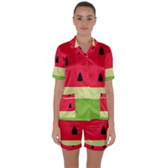 Watermelon Fruit Food Healthy Vitamins Nutrition Satin Short Sleeve Pajamas Set by pakminggu