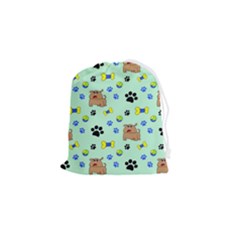 Dog Pattern Seamless Blue Background Scrapbooking Drawstring Pouch (small) by pakminggu