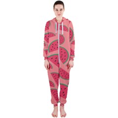 Watermelon Red Food Fruit Healthy Summer Fresh Hooded Jumpsuit (ladies) by pakminggu