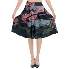 Pink Peony  Flower Flared Midi Skirt