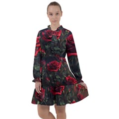 Rose Flower Plant Red All Frills Chiffon Dress by Ravend