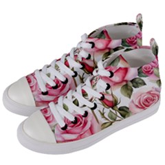 Flower Rose Pink Women s Mid-top Canvas Sneakers by Ravend